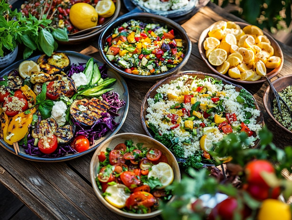 A colorful spread of gluten-free recipes, including Cauliflower Fried Rice and Chicken Fajita Salad.