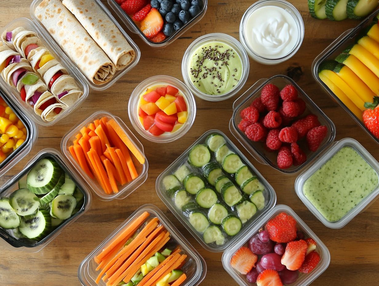 A variety of healthy lunch options including fruits and vegetables.