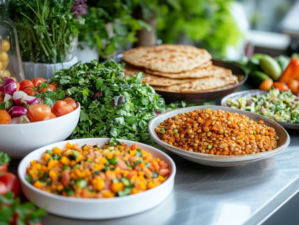 Bowl of hearty lentil stew with fresh vegetables