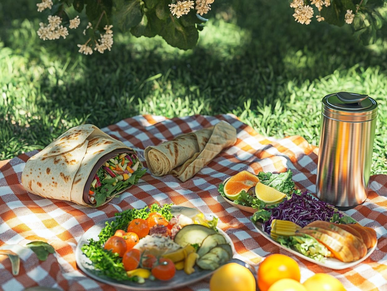 Image depicting a colorful picnic setup with healthy foods.