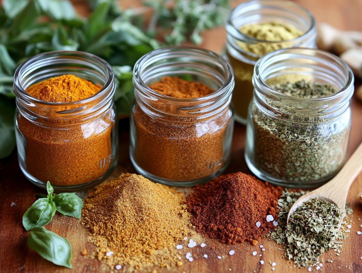 A colorful display of spices used in meal planning