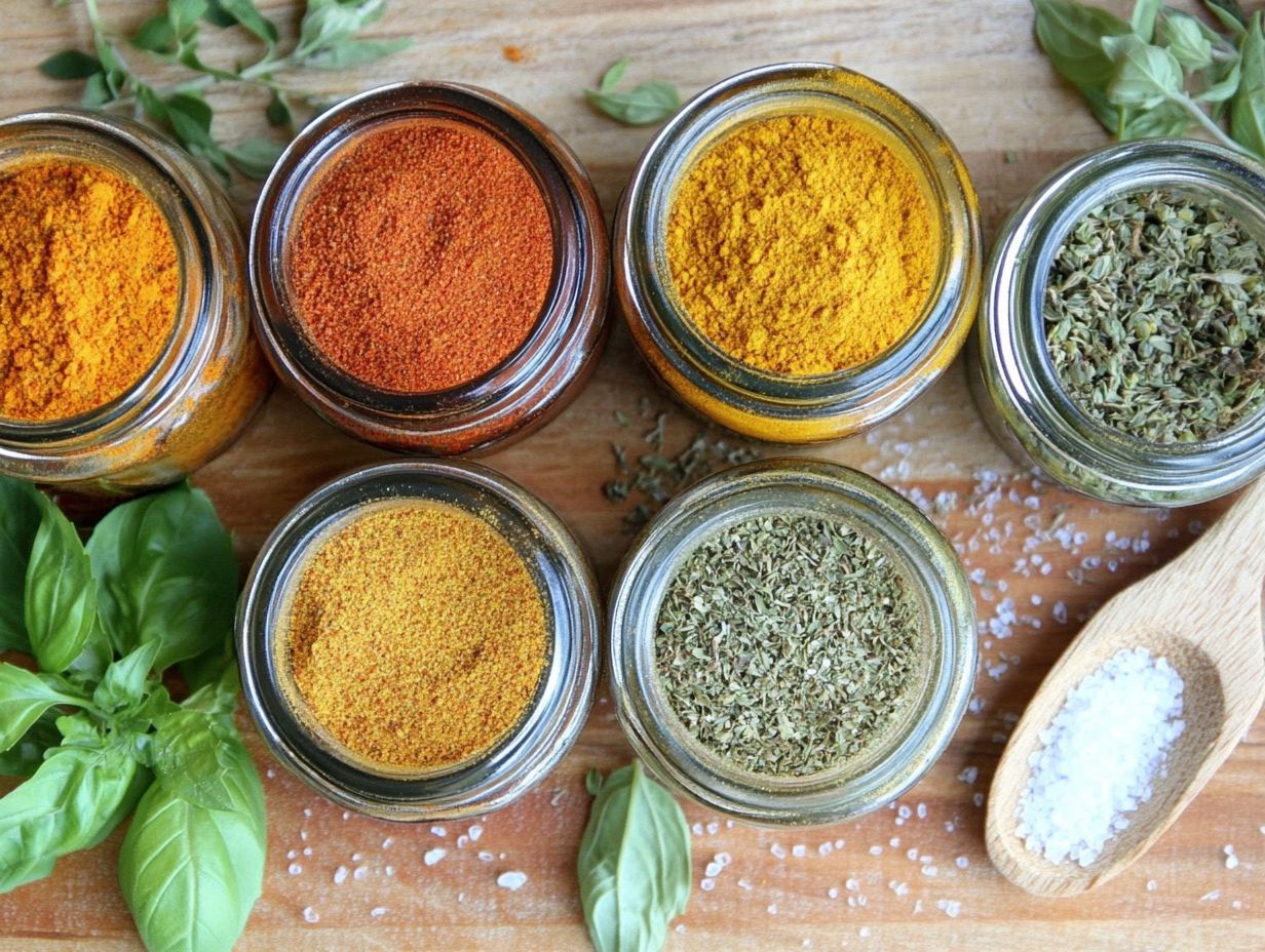 A colorful display of essential spices for meal planning.