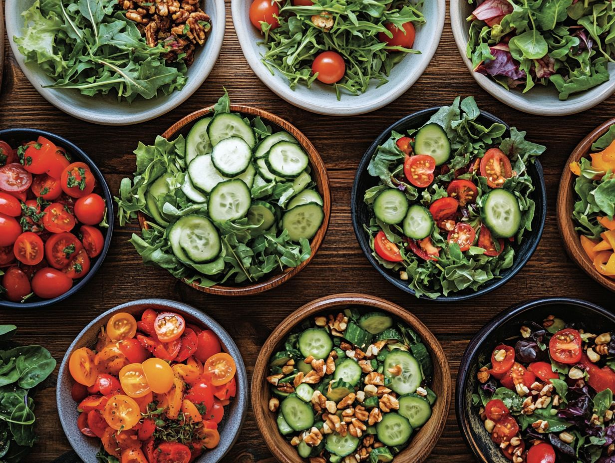 A colorful image of fresh salads representing easy lunch ideas.