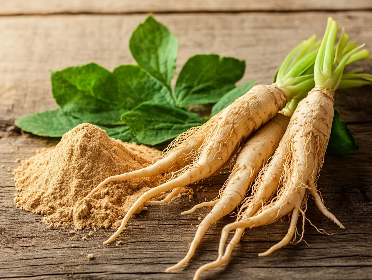 A variety of ginseng products including tea, capsules, and energy drinks.