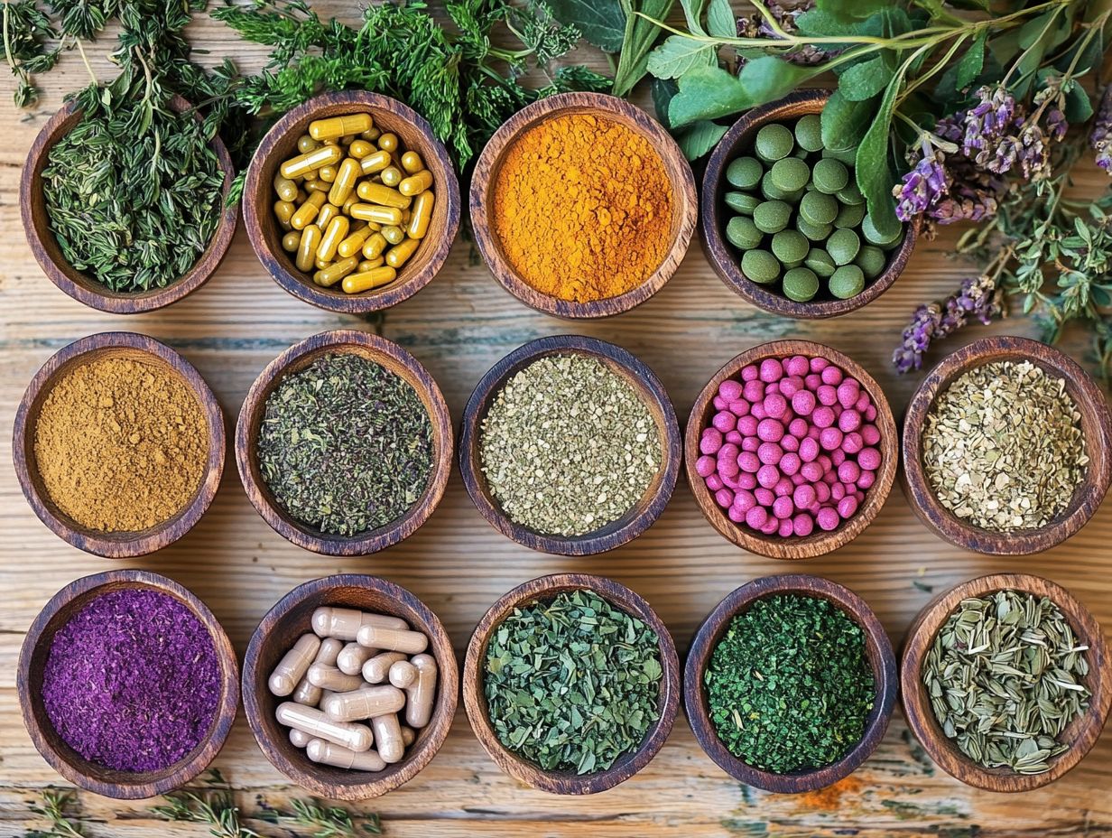 A variety of plant-based supplements displayed for health enthusiasts