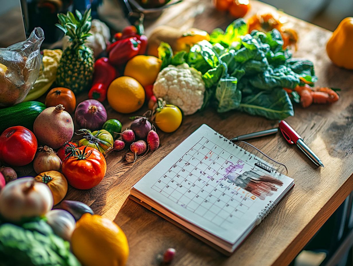 Colorful seasonal meal plan with fresh ingredients