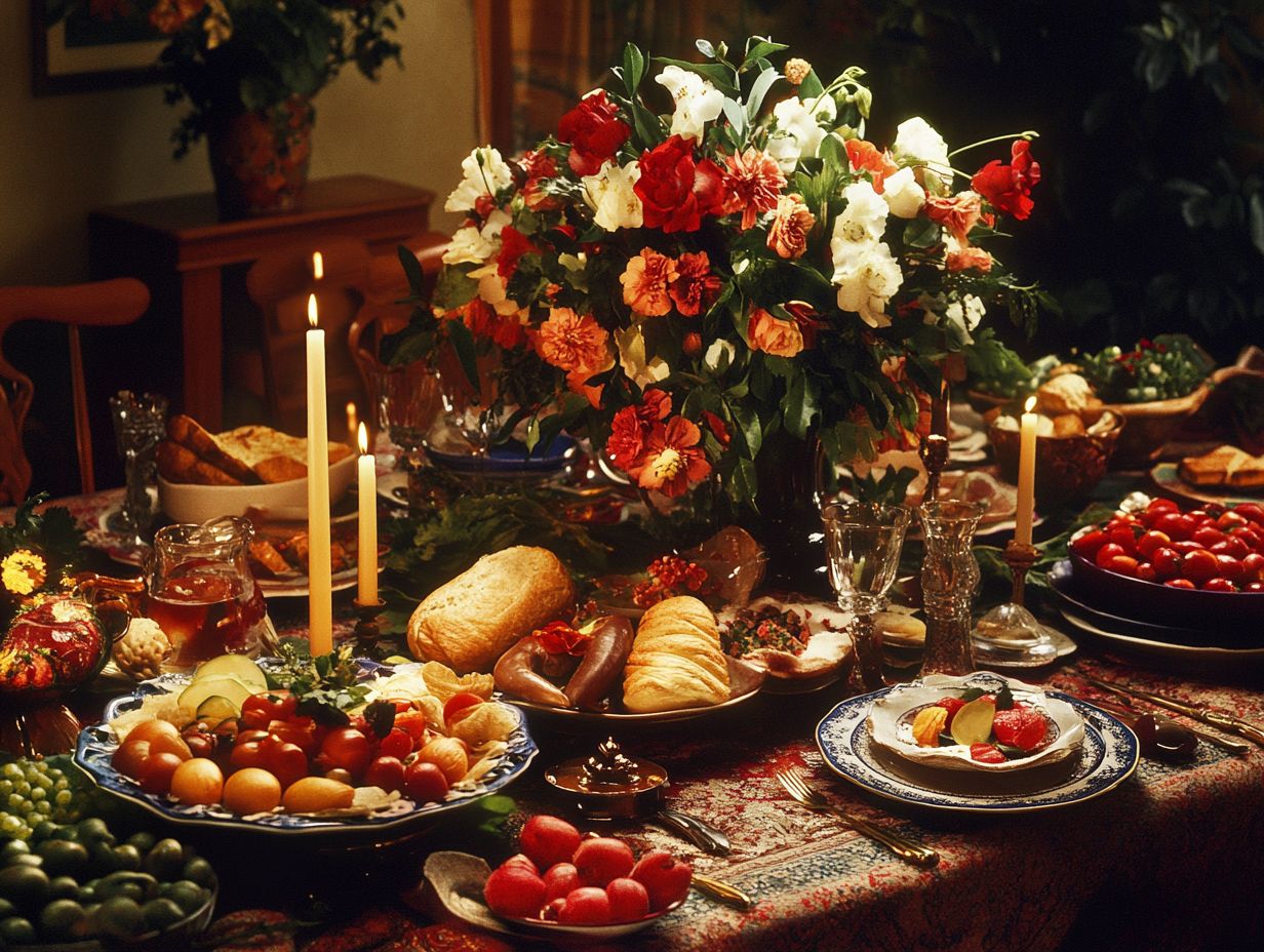 A family enjoying a meal, showcasing favorite dishes and traditions