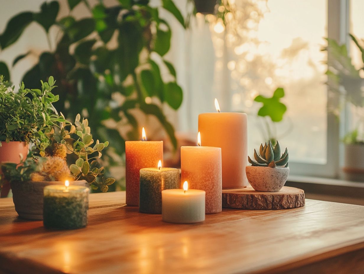 A collection of eco-friendly herbal scented candles promoting environmental health.