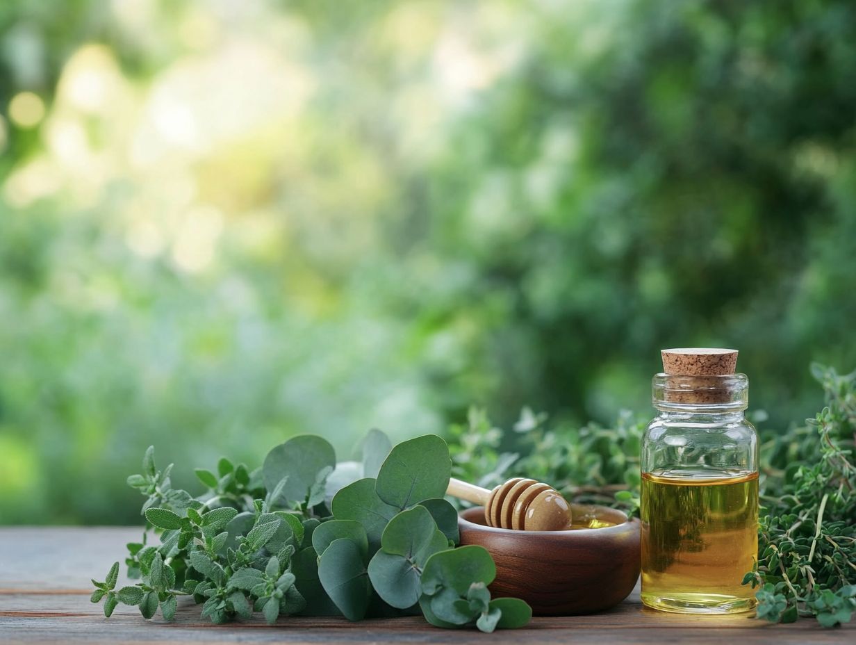 A selection of herbal remedies for respiratory health, including eucalyptus and thyme.