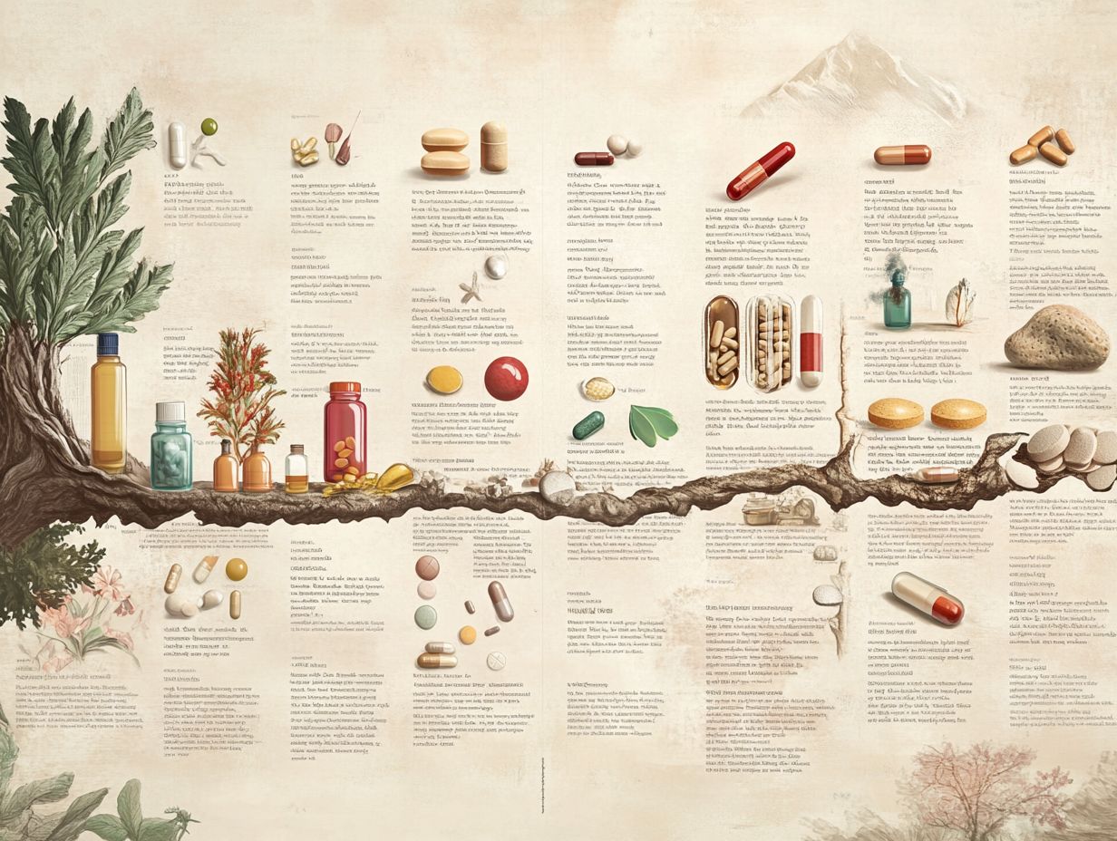 An infographic summarizing the evolution of dietary supplements.