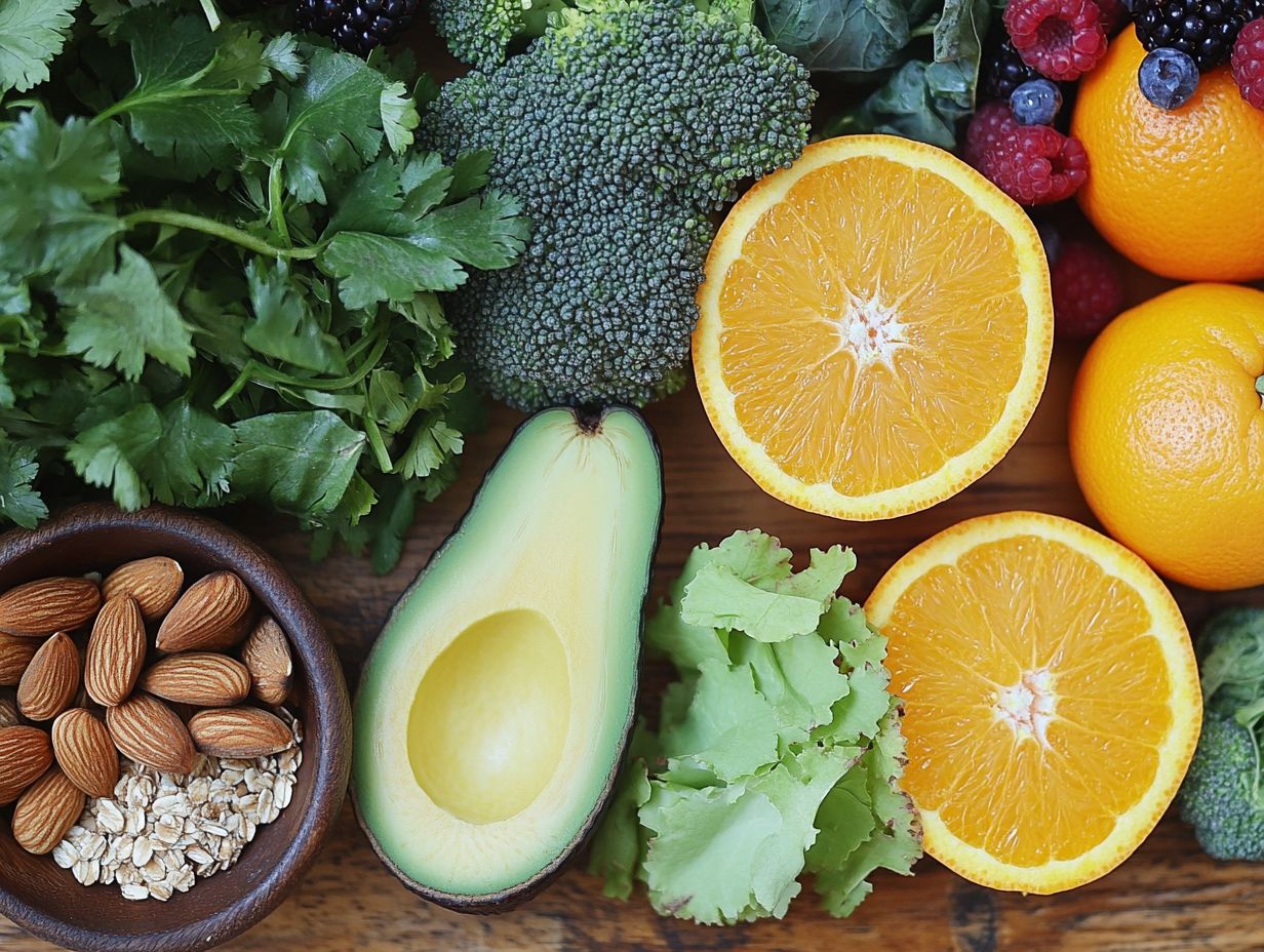 A colorful variety of foods for a healthy skin diet