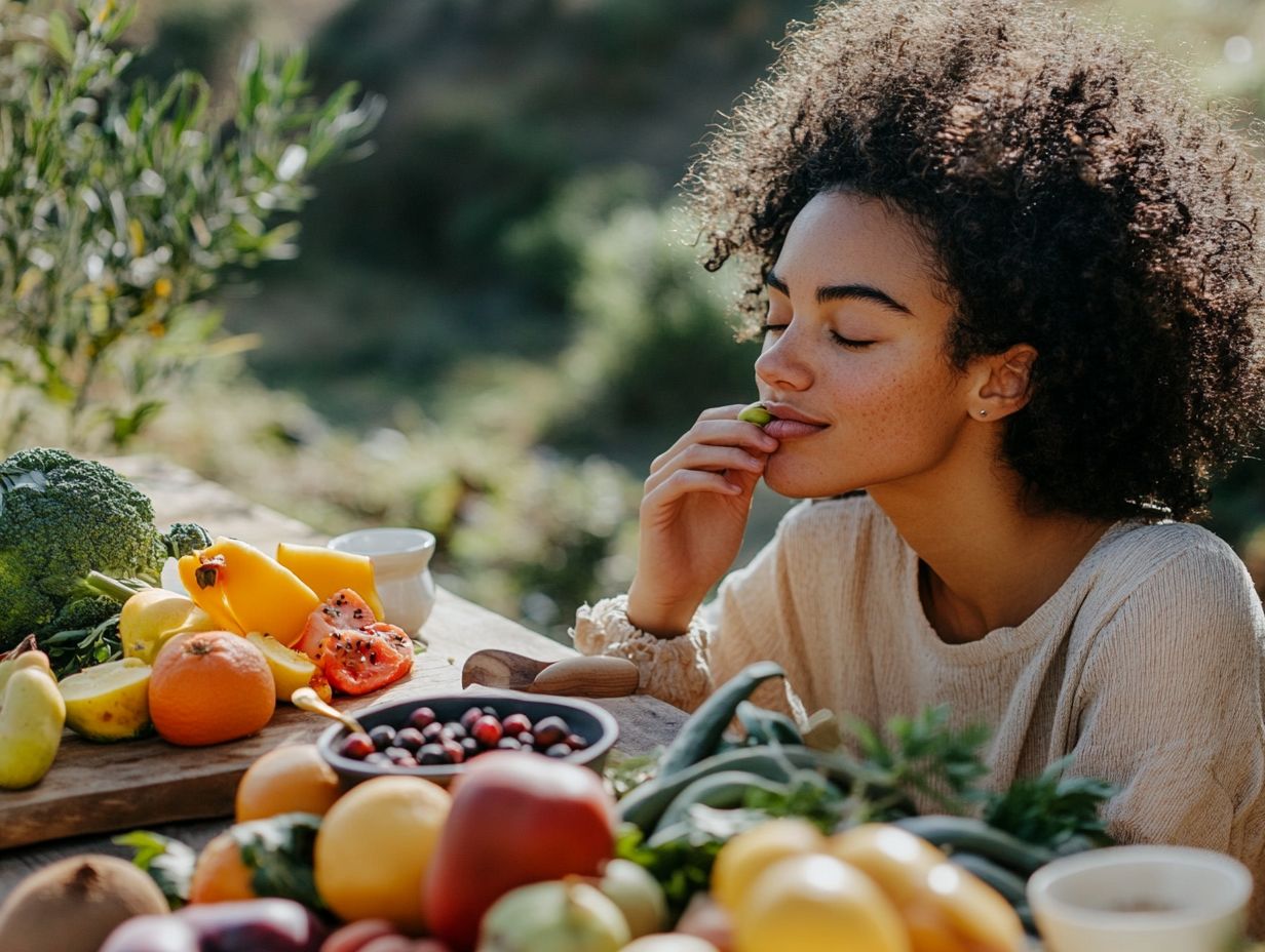 An illustration depicting the positive effects of mindful eating on health.