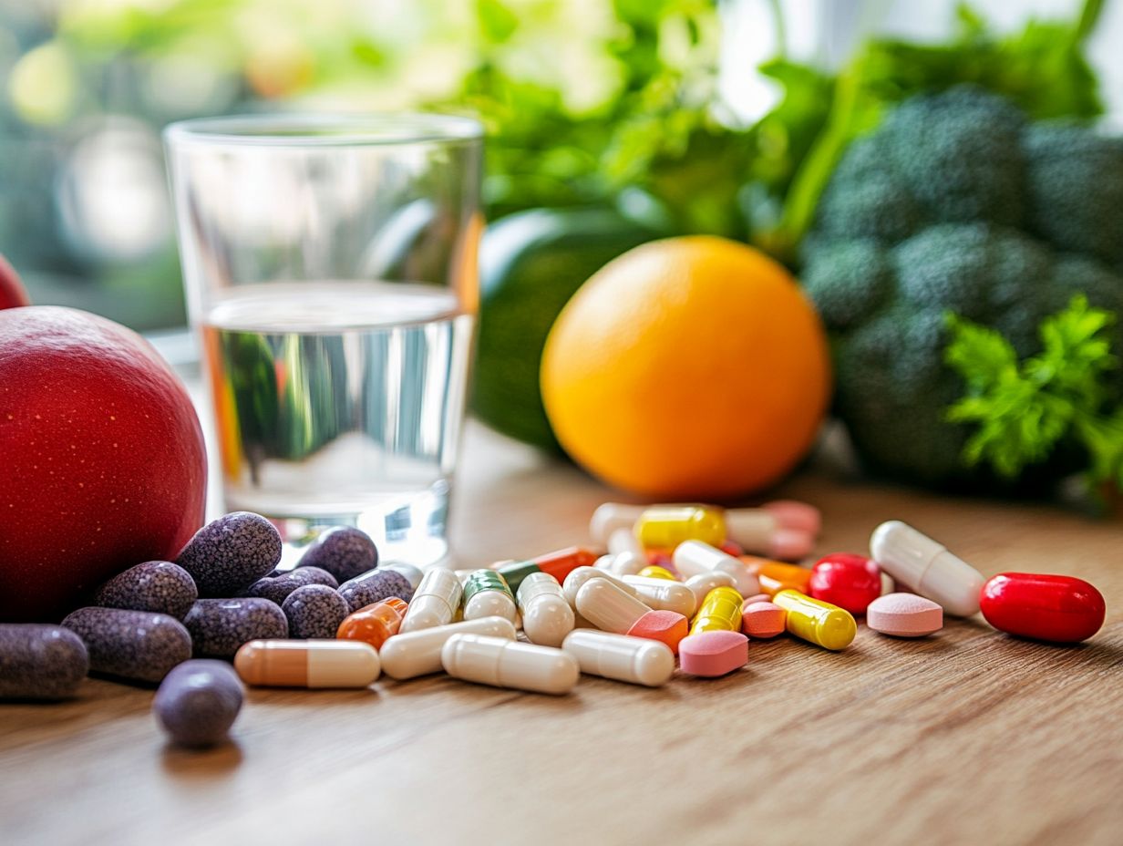 A variety of dietary supplements being incorporated into a healthy diet