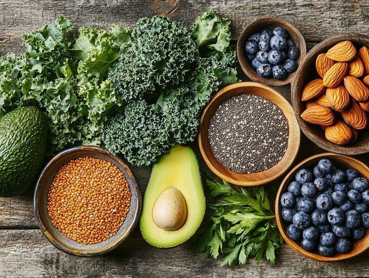 An assortment of superfoods that target specific health concerns like diabetes and cancer