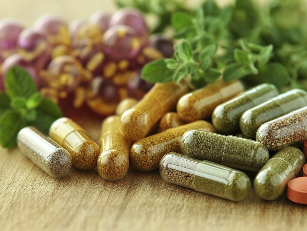 Visual representation of benefits and regulation of herbal dietary supplements.