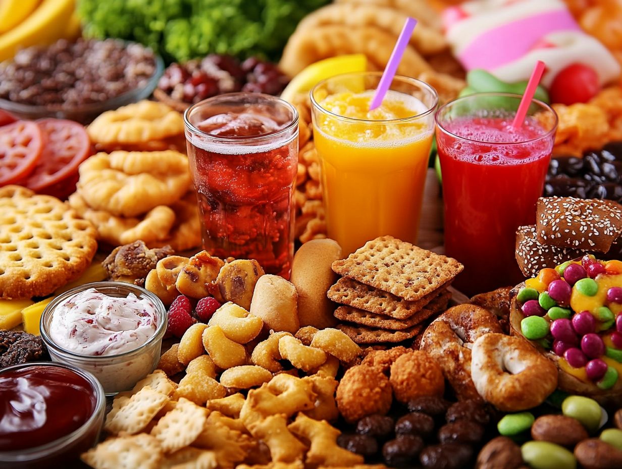 A variety of foods that contain artificial flavors and colors