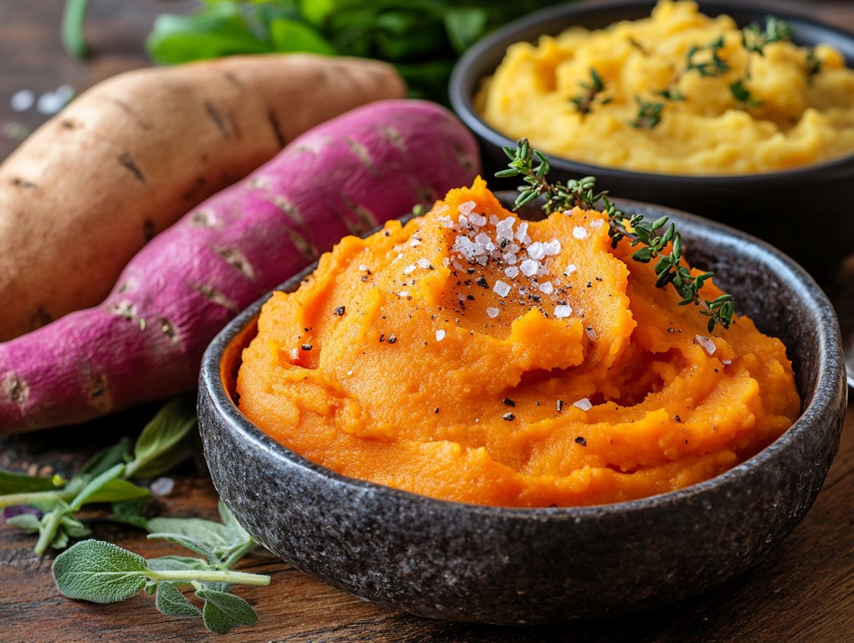 Varieties of sweet potatoes showcasing their colors